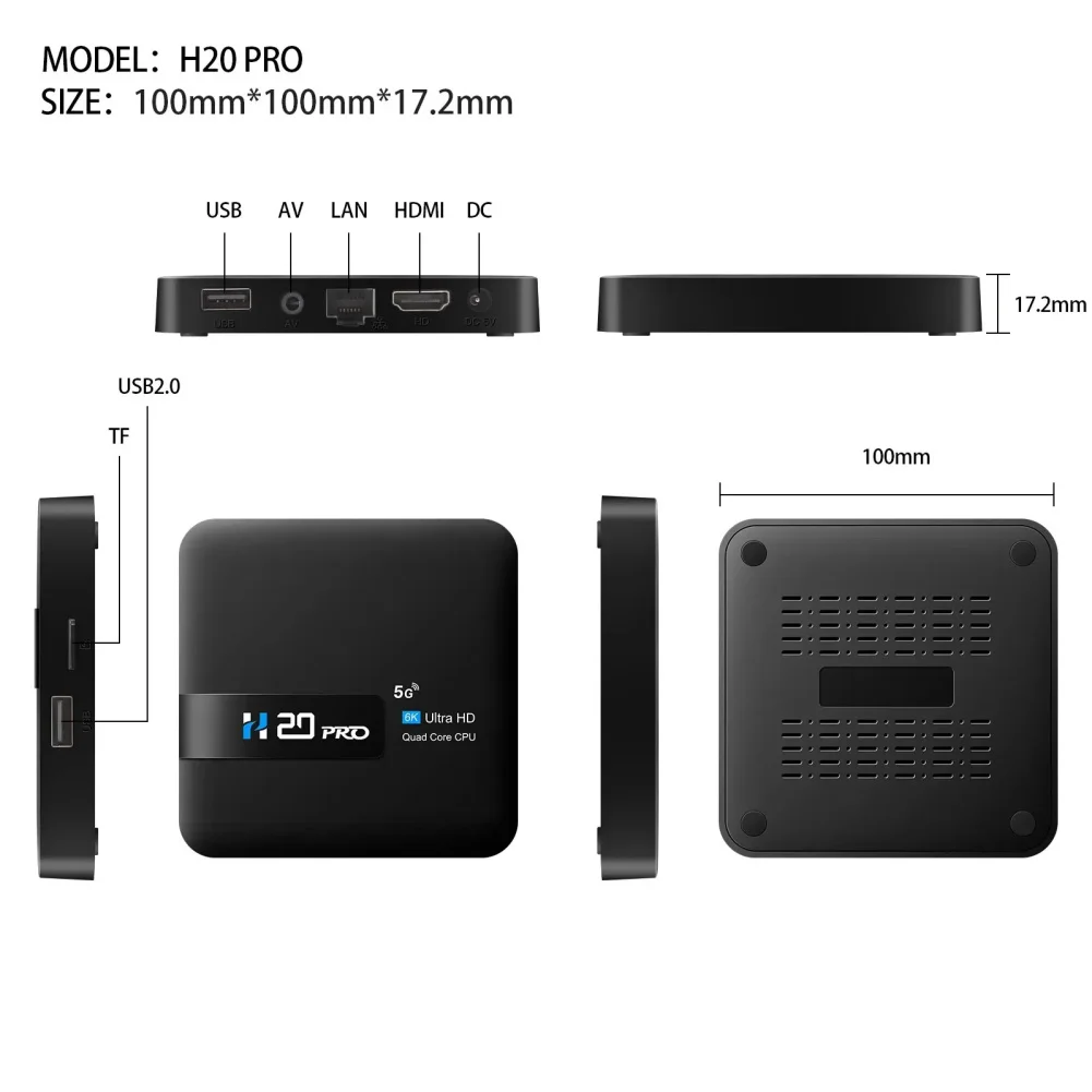 H20PRO Digital TV Converter Box 2.4G&5G WIFI 6K HD Quad Core CPU TV Set-top Box Compatible For Android 10.0