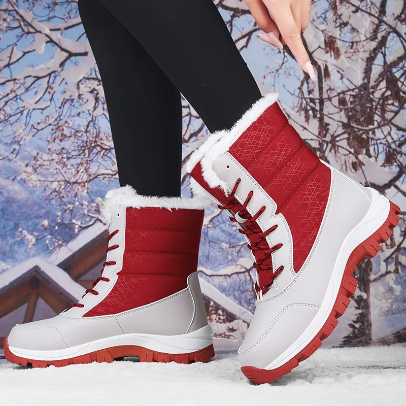 Outdoor Snow Boots Women Thick Bottom Lightweight Keep Warm Women Breathable Wear-resistant Plush Casual Sports Women Shoes