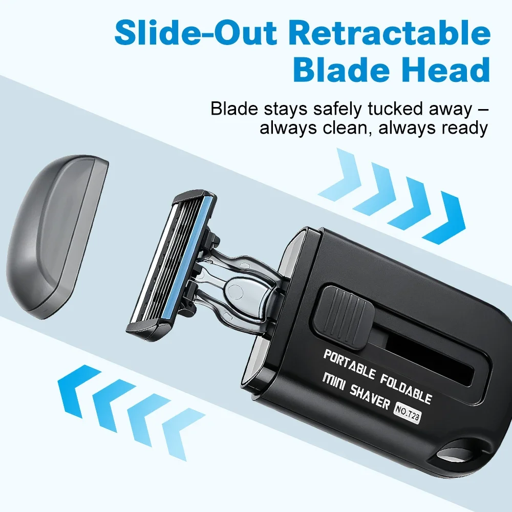 Travel Razor Retractable Mini Portable Folding Manual Shaver Compact Storage Black