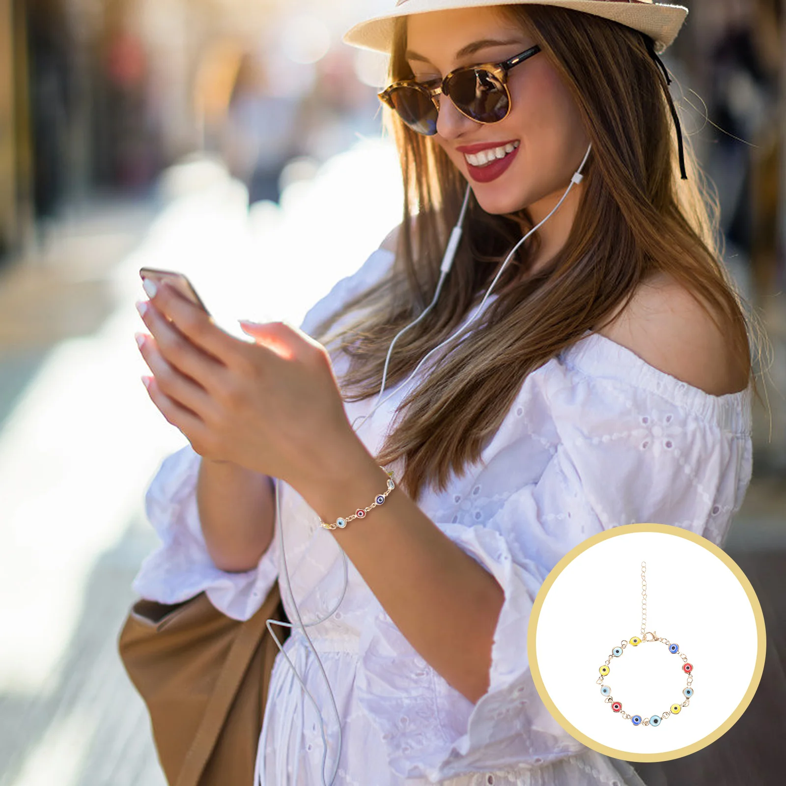 

1Pcs Adjustable Evil-Eyes Golden Bracelet Protective Wish Charm Jewelry Birthday Party Graduation Gift Wrist Decoration