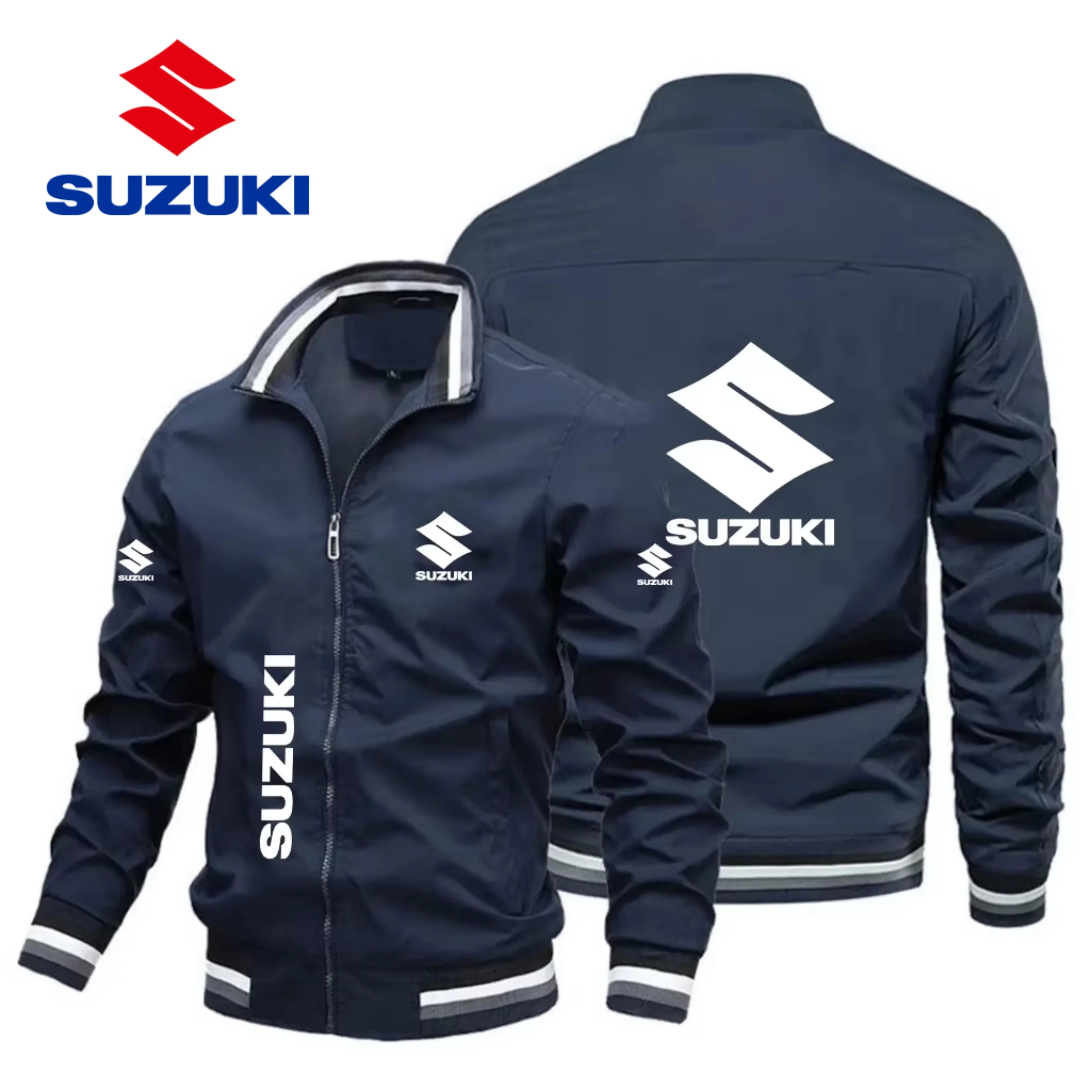 2026 Popular Suzuki SUZUKI Motorcycle-style Stand-up Collar Jacket, Multi-logo Printed Motorcycle Riding Casual Fashion Men's Co