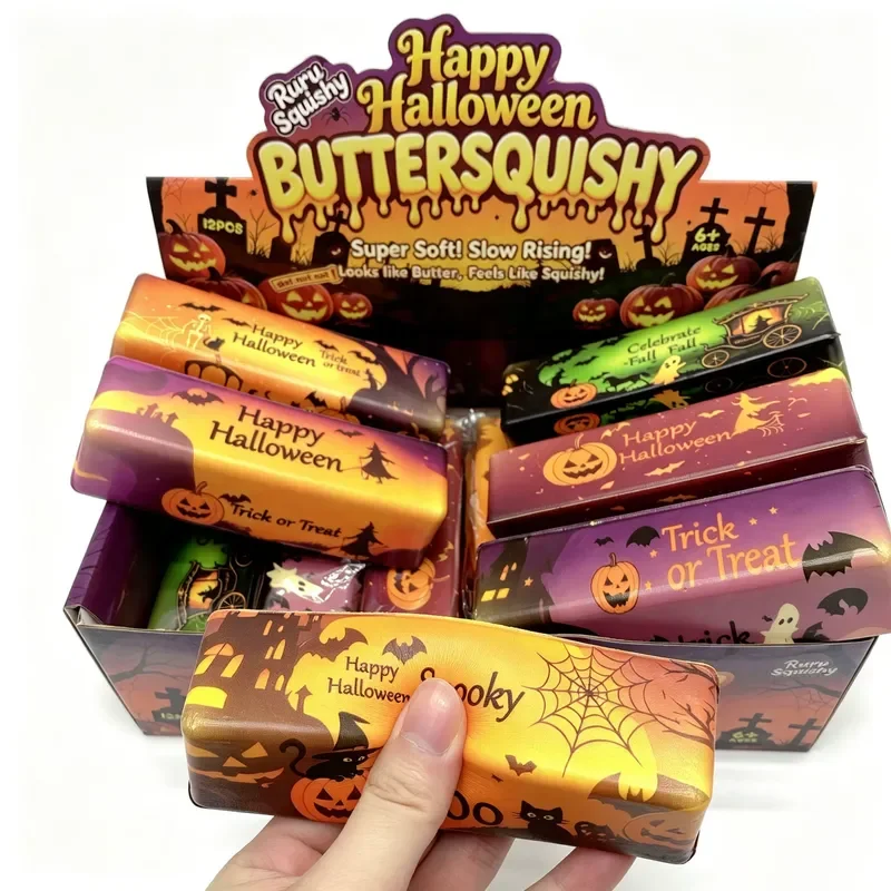 12個入り-フルケース-ハロウィンバタースティック-スクイッシー-スローリバウンド-ストレス解消-フィジェット-センサリー-デコンプレッション-おもちゃ-卸売-パーティーギフト