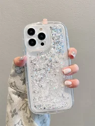 Bling Quicksand Case Cover for iPhone 16 14 15 Pro Max Shell Glitter Gloss Moving Sequins Silicon Anti-fall Airbags Bumper Funda