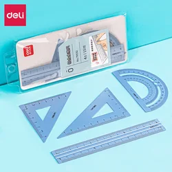 Deli Metal Ruler School Drawing Measuring Triangle Ruler for Kids Learning Angle Straight Ruler Set Office Accessories Supplies