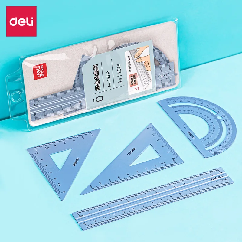 Metal Ruler School Drawing Measuring Triangle Ruler for Kids Learning Angle Straight Ruler Set Office Accessories Supplies