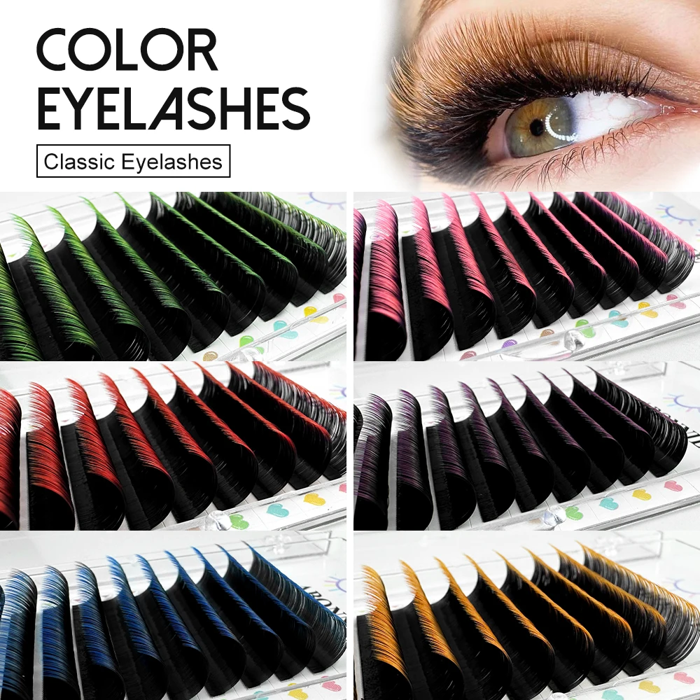 ABONNIE Black Gradient Red Green Blue Purple Color Eyelash Extension Individual Faux Mink Ombre False Eye Colored Lashes