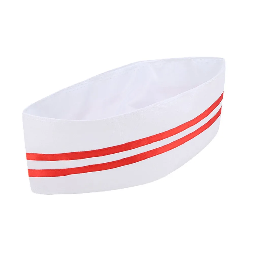 

Breathable Flat Top Chef Hat for Men White Kitchen Work Cap with Red Trim