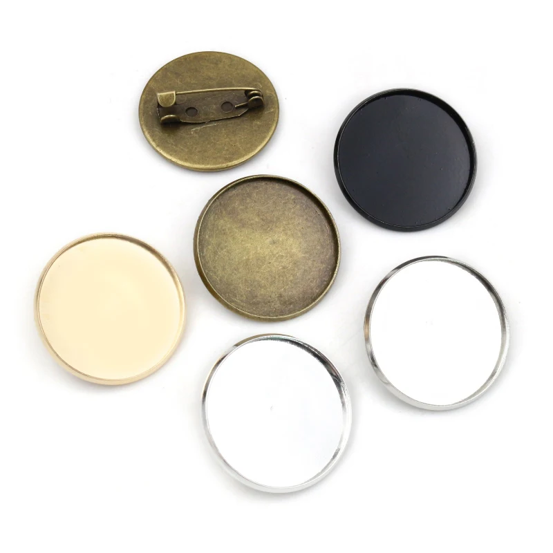 New Arrive 10pcs/lot 25mm 5 Colors Plated  Brooch Style High Quality Cameo Settings Cabochon Base Brass Copper Blank Tray