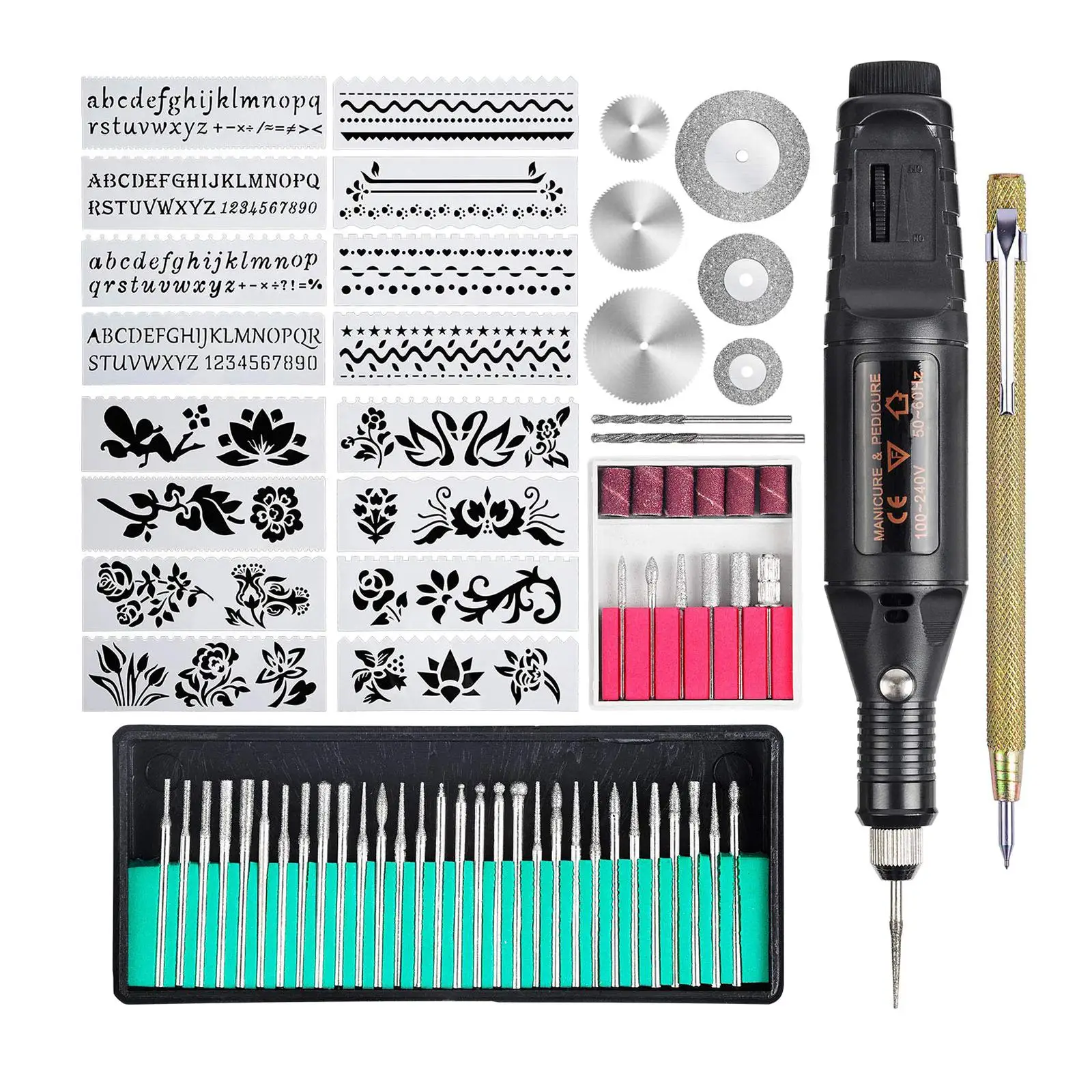 Electric Engraver Mini Engraving Pen Kit Rotoray Tool Kit for Metal Glass Ceramic Jewelry Diy, EU Plug