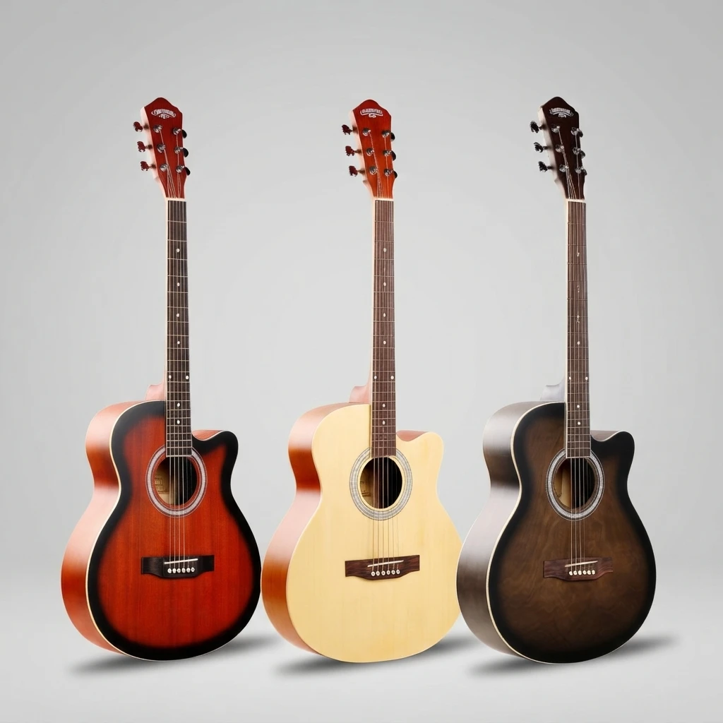 3 Gloss Color Options Cutaway Acoustic Guitar GA Shape 6 Strings, Red Natural Dark Brown for Beginners, Great for Practice