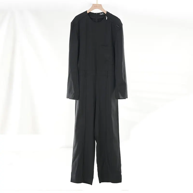 

Женский комбинезон Bodhl с круглым вырезом и молнией, с высокой талией, широкими штанинами, весенняя новинка, элегантный длинный брючный костюм