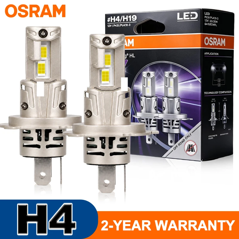 OSRAM FLASH LED H4 H19 Car Headlight P43t PU43t Power Bright Lamps H7 H18 Essential LED 1:1 Mini 6000K Cool White High Low Beam