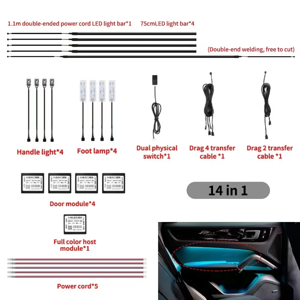 For PEUGEOT 306 307 106 208 308 5008 408 508 4008 2008 213 Color RGB Symphony Car LED Interior Ambient Light Auto Accessories