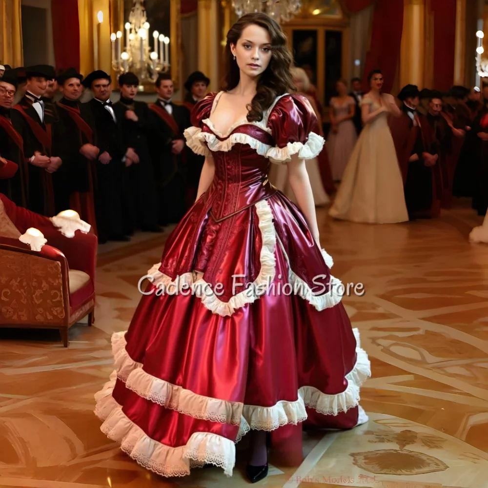 Customized Red Special Victorian Ball Gown Medieval Ruffled A-Line Elegant Evening Dress Luxurious Evening Dress