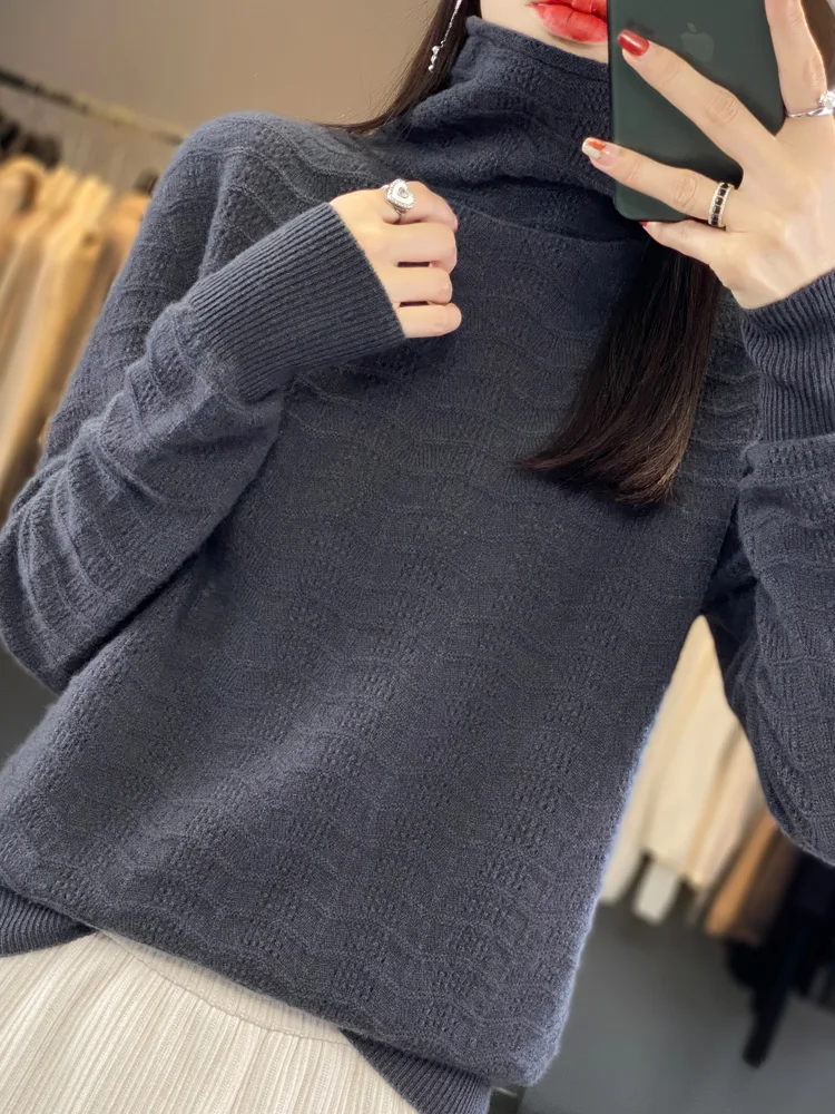 

Spring Autumn New Women Cashmere Sweater 100% Merino Wool Knitted Turtleneck Neck Pullover Comfortable Long-Sleeved Casual Top