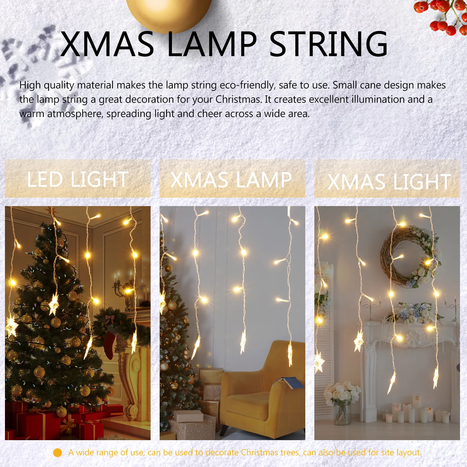 Led أضواء ندفة الثلج عيد الميلاد سلسلة الزخرفية مصباح للحزب شجرة عيد الميلاد مهرجان عطلة الإضاءة ندفة الثلج شكل الاستخدام #3