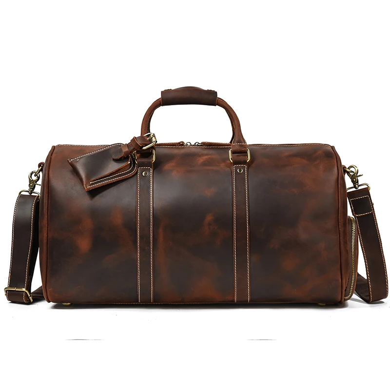 Hot Selling Leather Travel Bag Vintage Leather Travel Duffle Bag With Shoe Pocket Weekend Bag Men Male travel bag luggage bag