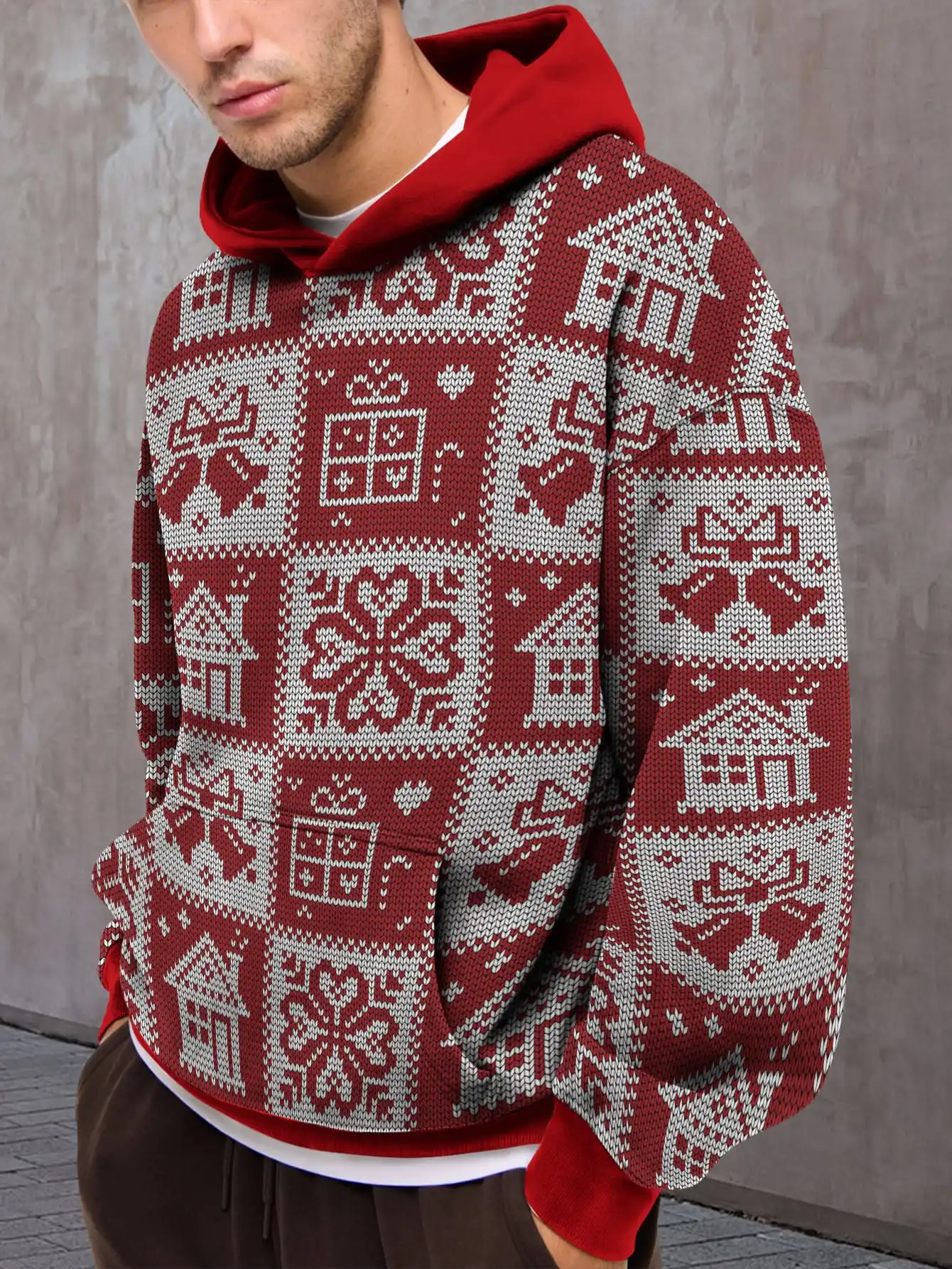 

Christmas hat element men's Santa Claus pattern hoodie fashion fun geometric pattern 3D printing pullover hoodie men's Christmas