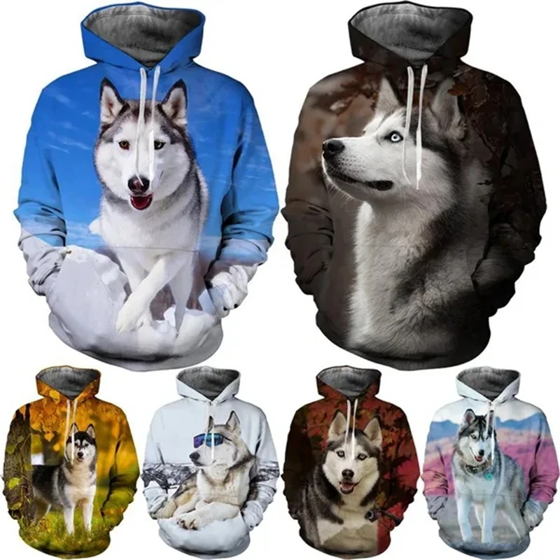 

New 3D Printed Husky Dog Hoodies Men Animal Graphics Leisure Hoodies Fashion Long Sleeve Sweatshirts Women Kids Clothing