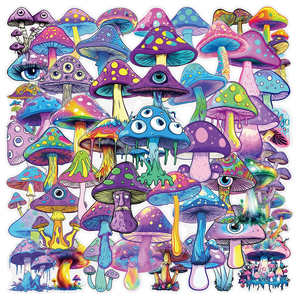 

10/30/50pcs Transparent Colorful Mushroom Cartoon Stickers Funny Graffiti Decals DIY Skateboard Phone Luggage Sticker Decoration