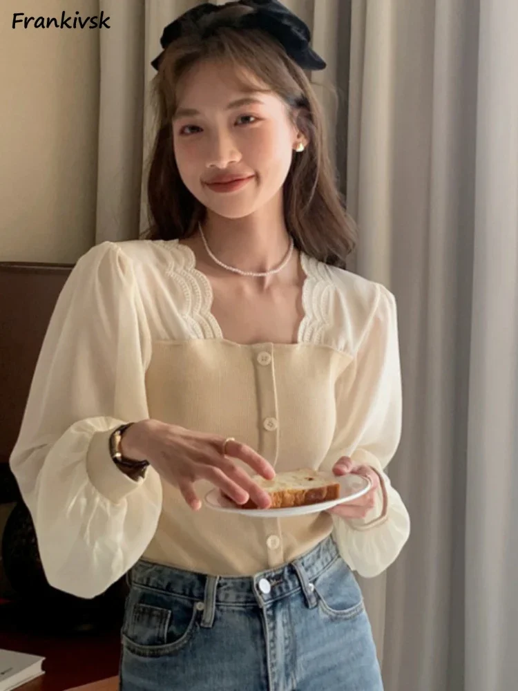 

Women Shirt Button Long Sleeve Noble Autumn Design Panelled French Style Stylish Curtly Lightweight Versatile Simple Vintage Fit