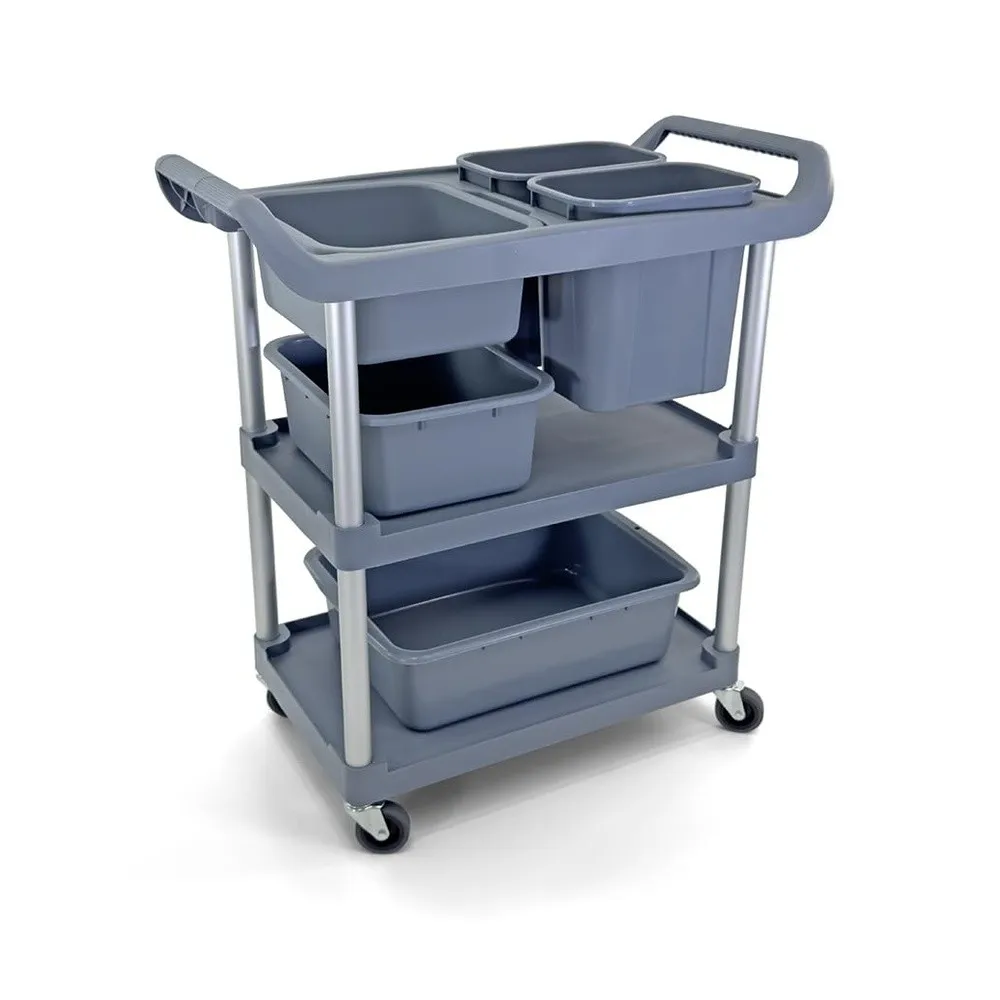 Commercial Restaurant Utility Storage Cart 5 Bus Tubs Boxes Multi Function Mobile Shelving Units Organizer for Hotel