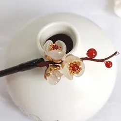 Ethnic Style Hair Stick Chinese Hanfu Hair Accessories Colored Glaze Flower Hairpin Choopstick Vintage Girls Hair Bun Jewelry
