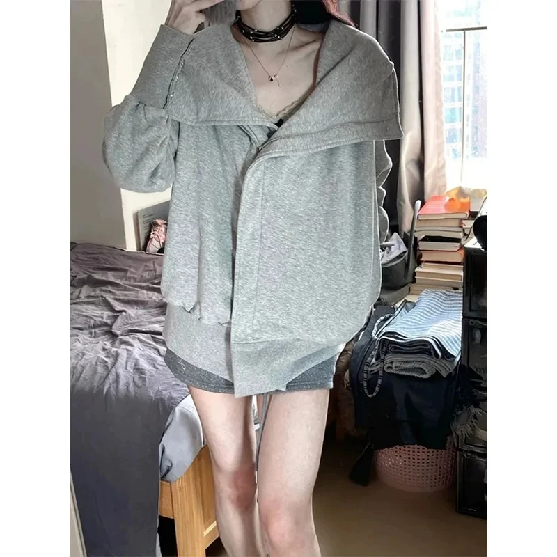 Design Sense 2024 Spring and Autumn New Collection Hoodie Cardigan Women Heavyweight Versatile Hoodie Niche Lapel Zipper Jacket