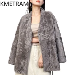 Natural Wool Sheepskin Double Faced Fur Coat Women 2024 Winter Clothes Grey Fashion Fur Jacket New in Outerwears шуба женская