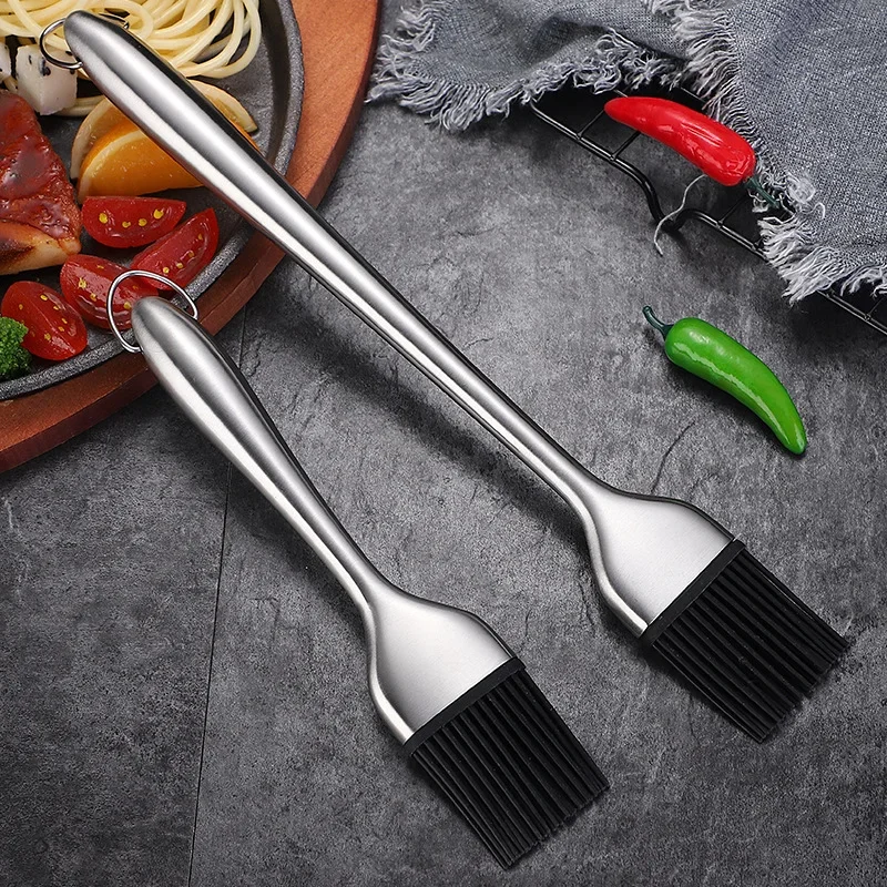 Silicone Kitchen Oil Brush BBQ Grill Basting Brush Stainless Steel Handle Pastry  Barbecue Cooking Brush  Kitchen Tools