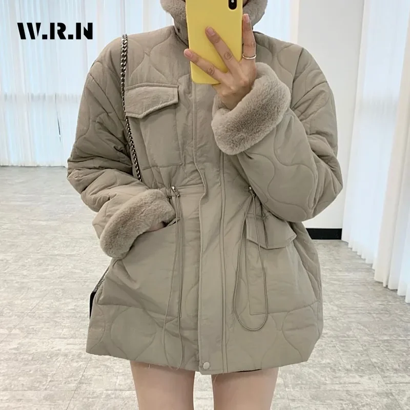 2023 inverno coreano Casual retrò monopetto parka giacca con cerniera per le donne capispalla larghi cappotto caldo e spesso solido moda