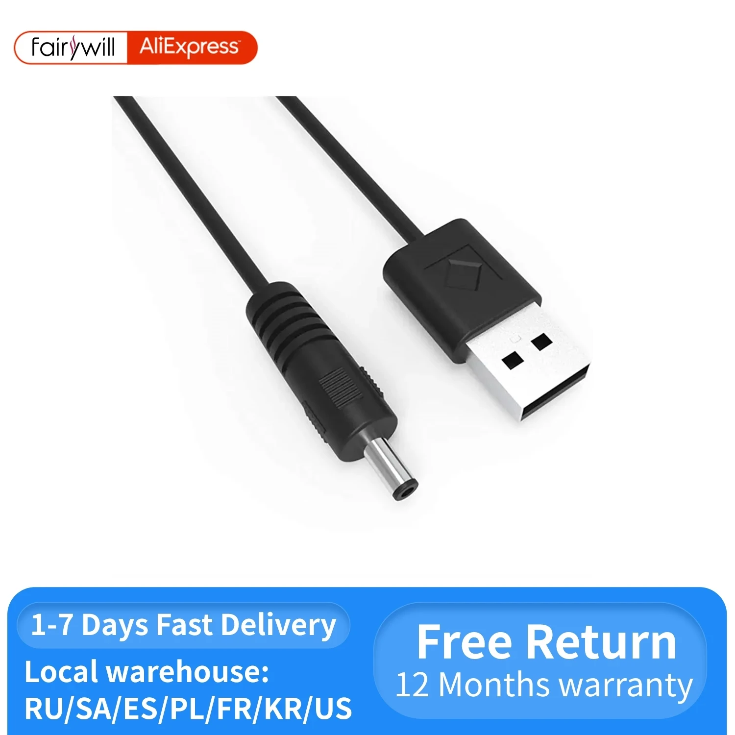 USB Cable Charger for Fairywill Sonic Electric Toothbrush Black for Toothbrushes Model FWP11, FW507, FW508, FW917