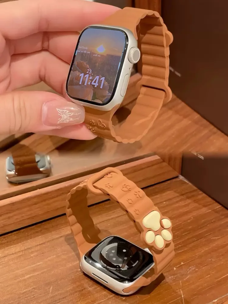 Slim Cute 3D Cat Paw Magnetic Strap For Apple Watch Band 49mm 45 Ultra 44 41 42 40 Correa Silicone Band For Iwatch Series 9 8 7
