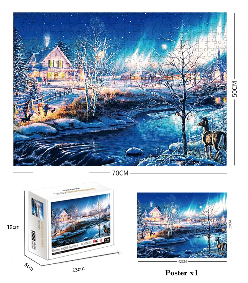 70*50cm Adult Puzzle 1000 Pieces Paper Jigsaw Puzzles Snow Night Famous Paintings Series Learning Education Craft Toys