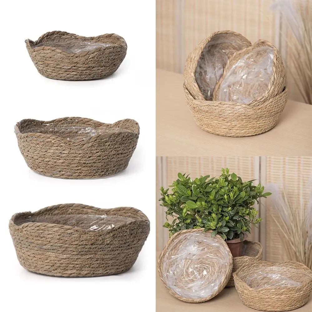 Multicolor Grass Weaving Flowerpot Flower Shape Natural Storage Basket Ventilation Waterproof Box Planter Indoor Outdoor