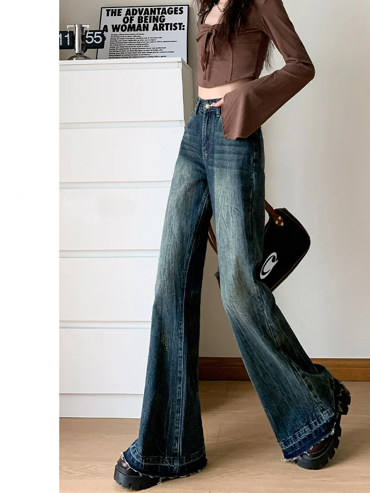Jeans da donna a vita bassa stile centrota ricamo motivo floreale stampa grafica decorazione artistica pantaloni femminili denim da donna