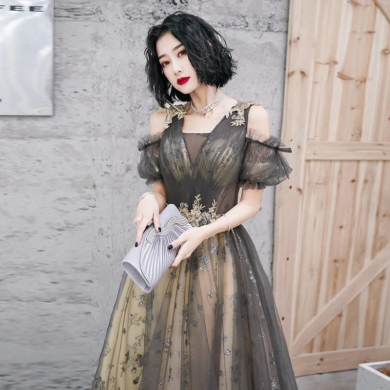 2026 Nuovo abito da sera monospalla elegante ricamato da donna Abito dimagrante alla moda con riflessi Abito da presidente per banchetti