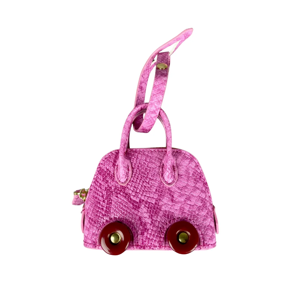 Mini-Tasche aus Leder mit Schlangenprägung – Ohrhörer- und Lippenstiftbeutel mit kontrastfarbenen Rädern – PU-Leder-Tasche Charm – ideales Geschenk für Frauen – Detail 15