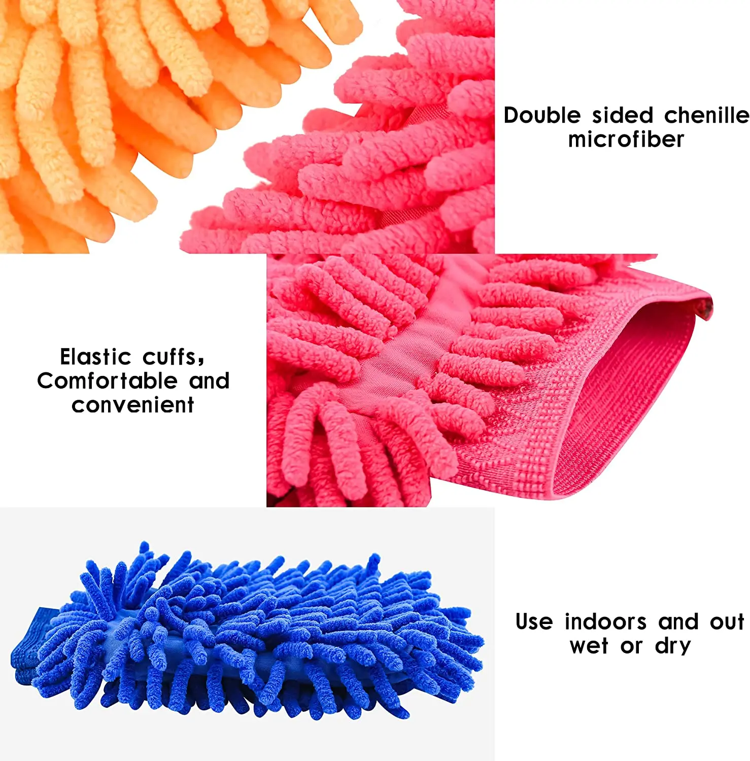 Wash Glove Car Hand Soft Towel Microfiber Chenille Scrub Car Glass Care Cleaning Sponge Pad Block Washing Supplies