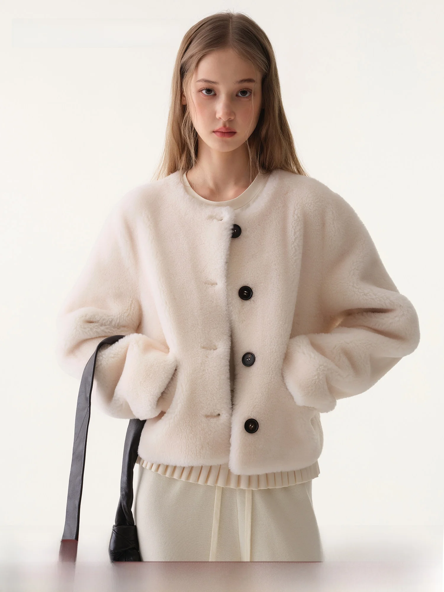 

Babymoon Women's ort Fur Coat Fluffy Leatherette Winter Faion Original Design Straight Cut Long Sve round Ne Button up