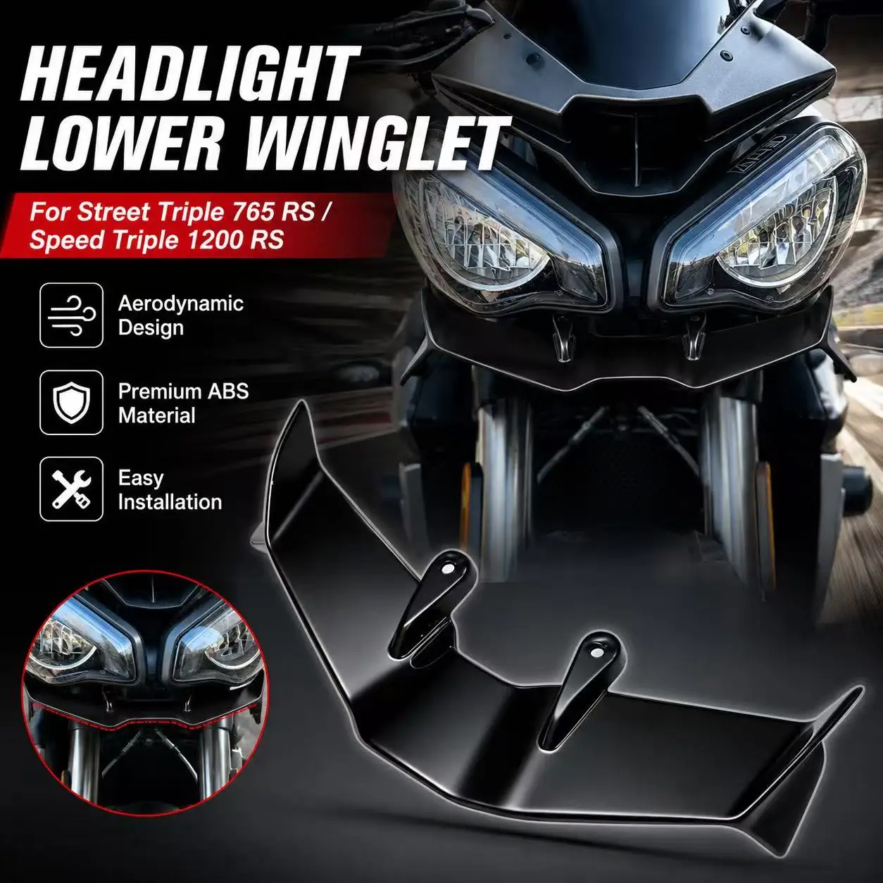Motorrad-Frontspoiler im GP-Stil, Downforce Aero Lip Fairing für Triumph Street Triple 765 RS Speed Triple 1200 RS