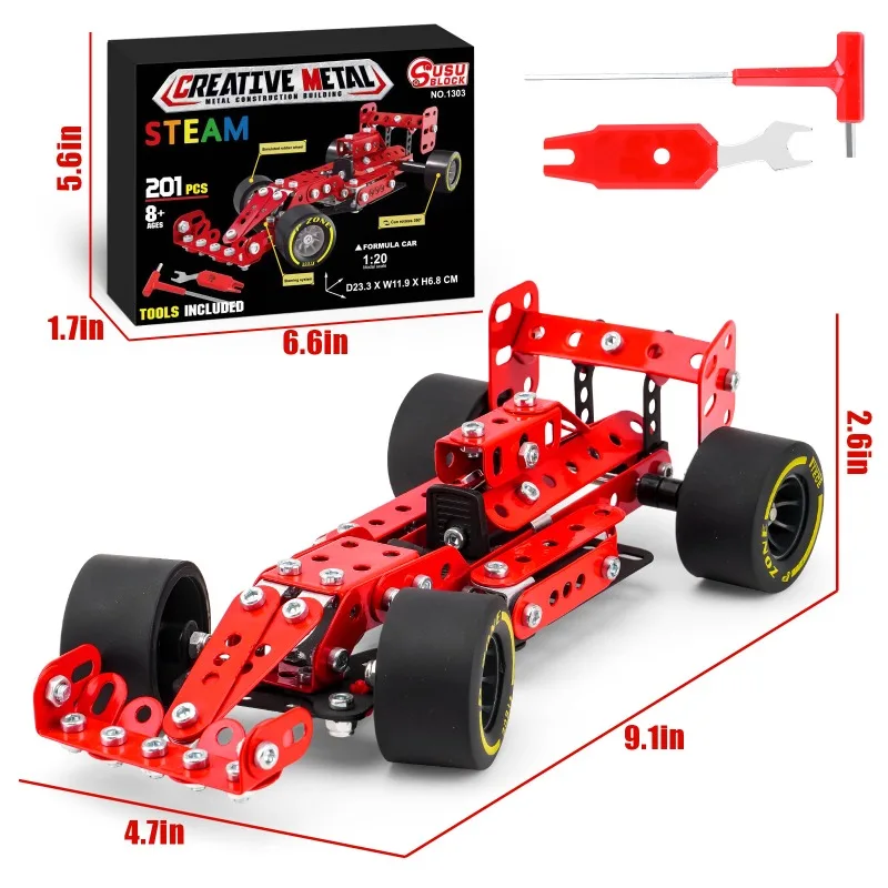 Cross Border New Metal Assembly Building Block Toys F1 Equation Racing 1:20 Screw Disassembly Car Model Kids Toys Gift Box