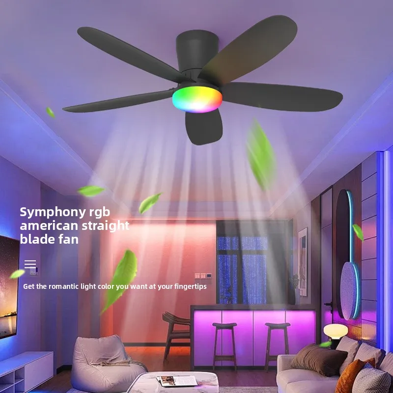 New RGB Ceiling Fan Light Electric Fan App-controlled Dimming Room Dining Room Study Room Light E-sports Decoration