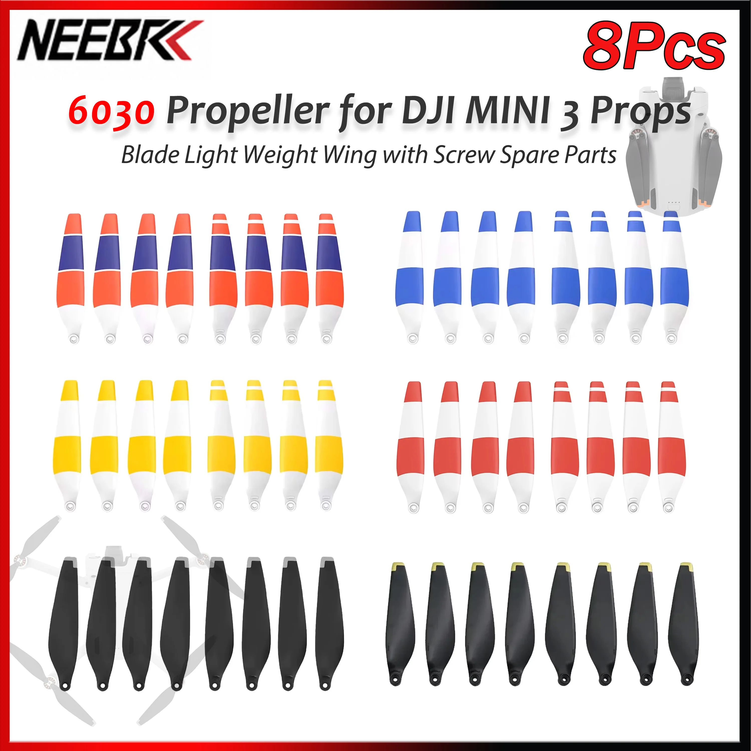8 Piezas de Hélices 6030 para DJI MINI 3, Aspas Ligeras con Tornillos, Repuesto para Dron DJI MINI 3, Accesorios de Repuesto