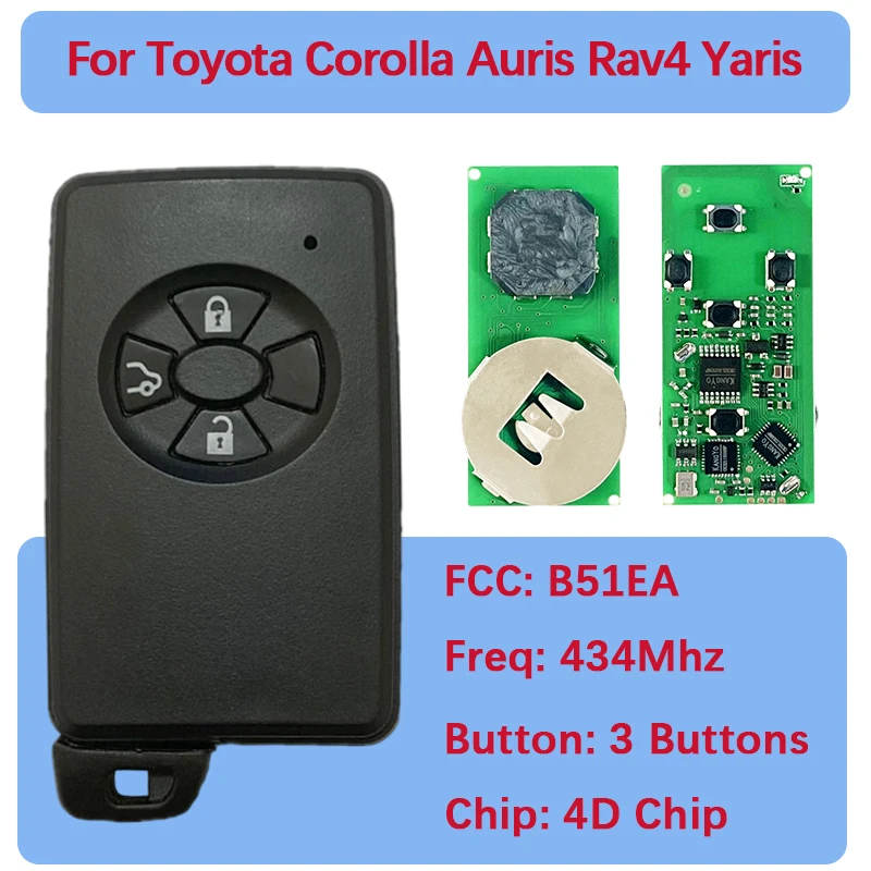 

CN007189 Aftermarket 3 Buttons Smart Key B51EA 0780 PCB P1 94 4D 67 Chip 433Mhz 89904-52071 For Toyota Corolla Auris Rav4 Yaris