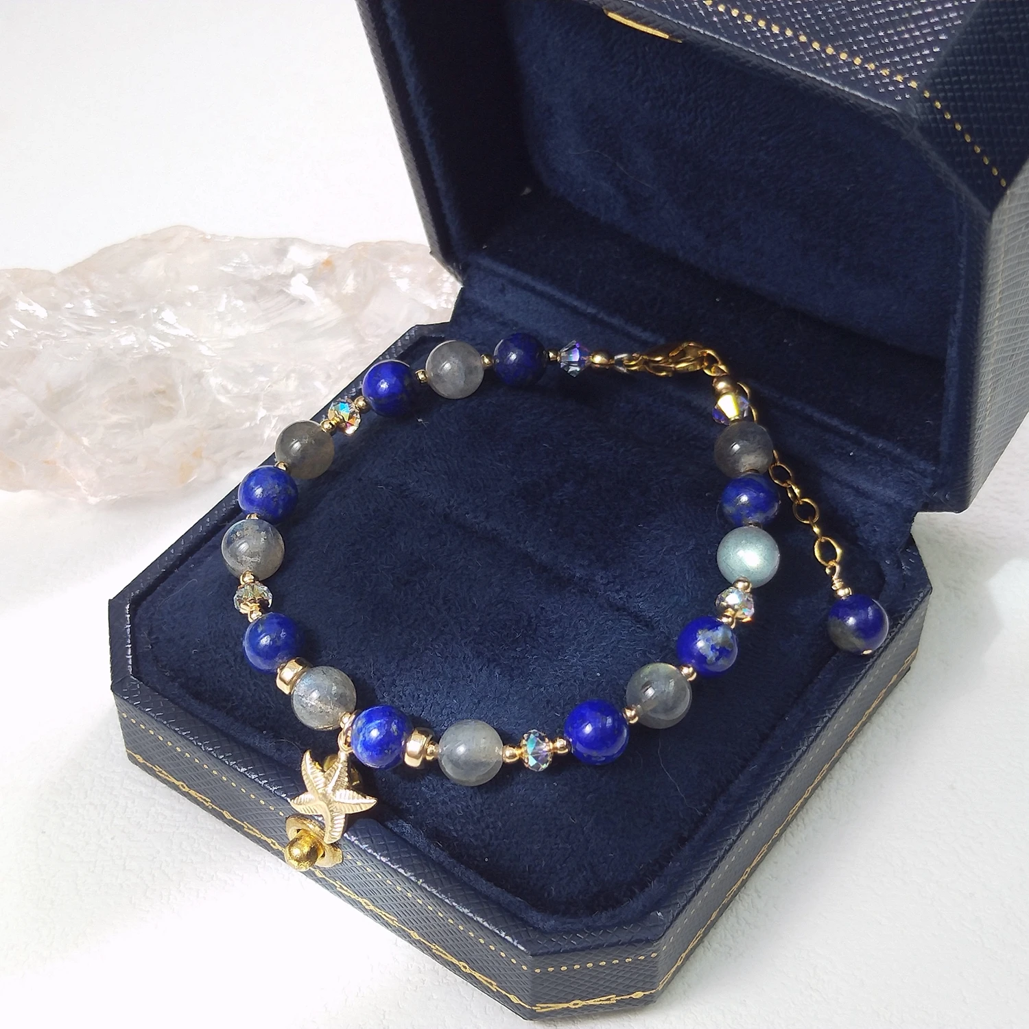 Lii Ji Natural Lapis Lazuli Labradorite 6mm American 14K Gold Filled Bracelet Handmade Fashion Jewelry For Party