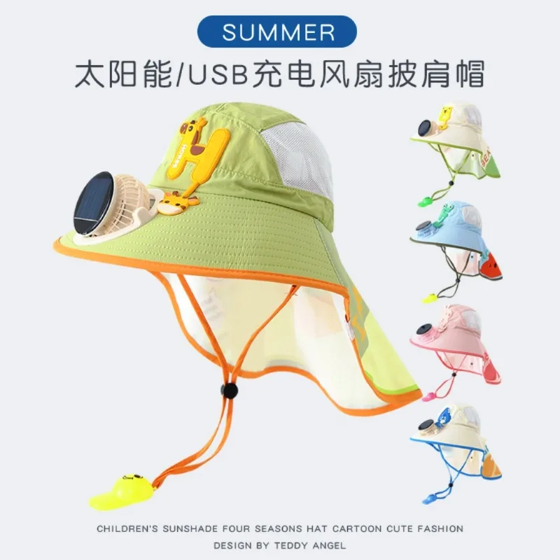 

Letter Children's Solar Fan Hat Shawl Sun Visor Male and Female Baby Outdoor Large-brimmed Mesh Sun Hat