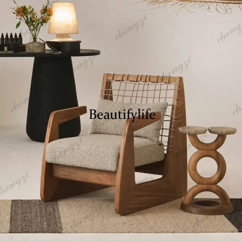 CC  Wood Leisure Chair Retro Unique Aesthetics Clear Lounge Living Room Chairs Modern Salon Comfortable Poltrona