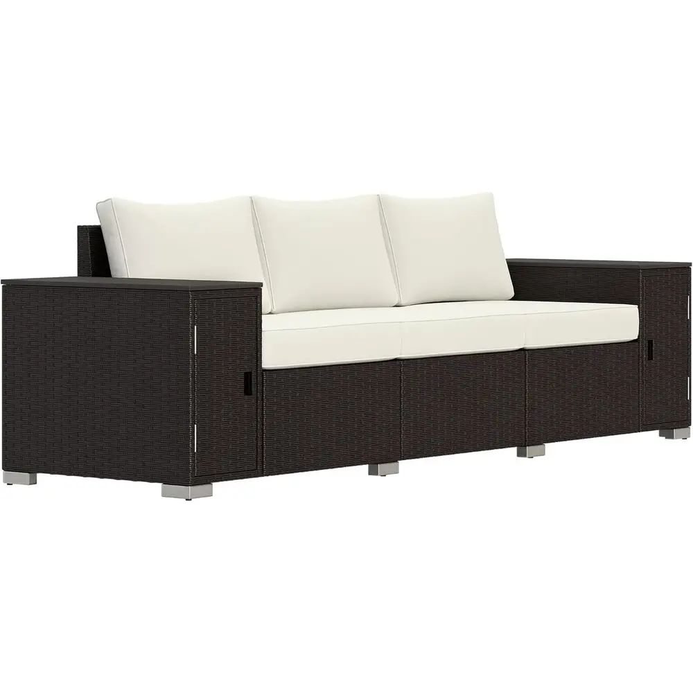 

Seater Wicker Sofa with 2 Storage Side Tables and Thickened Cushions, Rattan Outdoor Patio Sofa with Wide Armrests, Wicker Outdo
