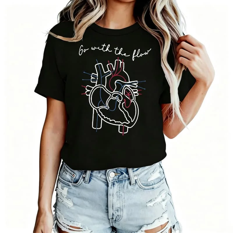 E Anatomy Cardiology Human Heart Flow Women's T-Shirt 100% Cotton Funny Graphic Short Sleeve Tee Novelty Shirt Casual Crew Neck Top S-5Xl